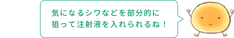 細胞くん「気になるシワなどを部分的に狙って注射液を入れられるね!」